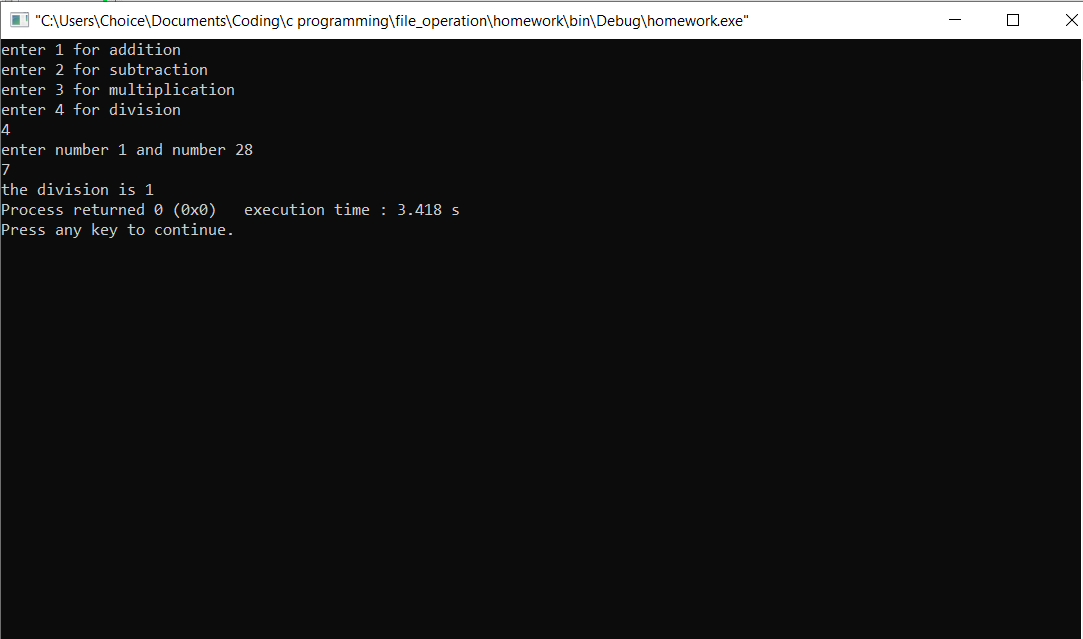 simple calculator program in c | Homework